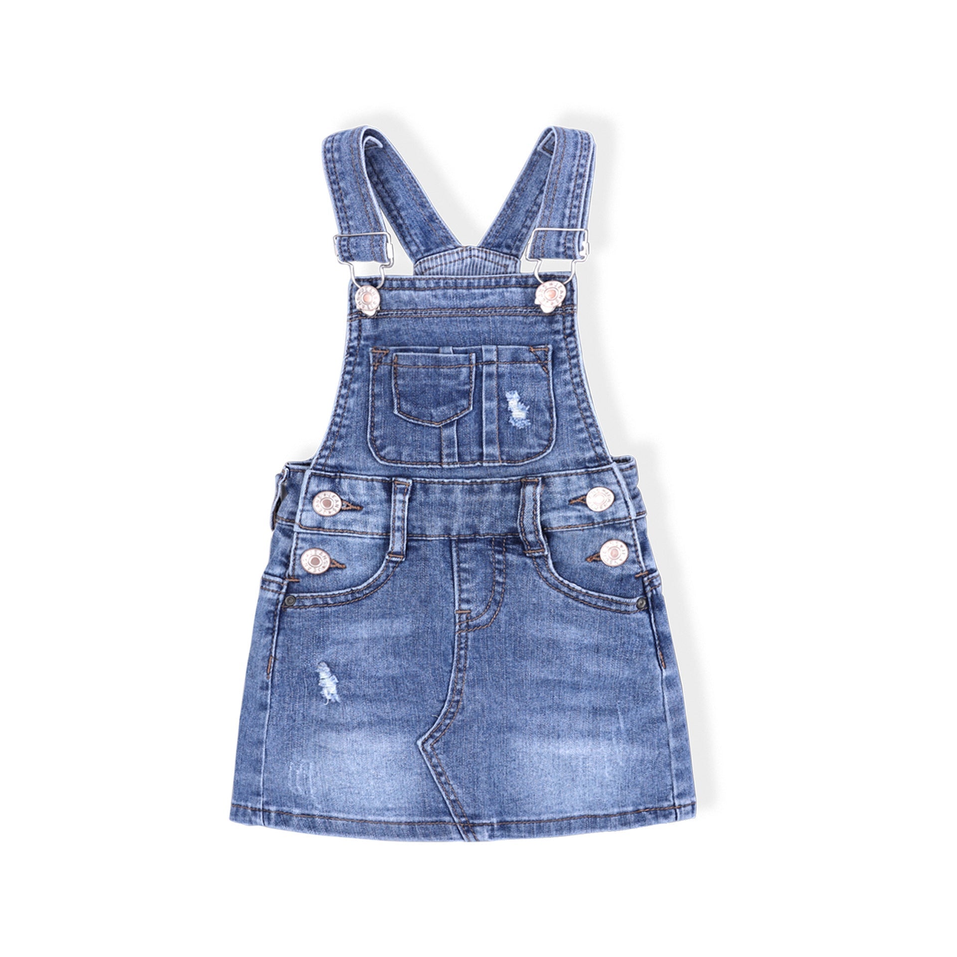 stretch ripped denim slip dress for baby girls-Stretch Ripped Denim Slip Dress For Baby Girls-shopluxelook.store