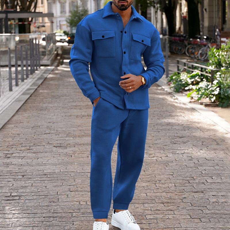 suede two piece suit men-Suede Single-breasted Solid Color Slim Fit Two-piece Suit Men-shopluxelook.store