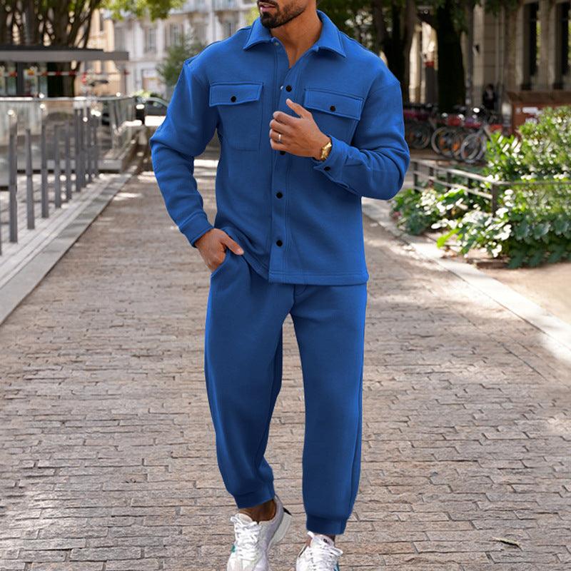 suede two piece suit men-Suede Single-breasted Solid Color Slim Fit Two-piece Suit Men-shopluxelook.store