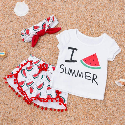 Summer Baby Girl Beach Short - sleeved T-shirt Shorts Hairband Set - Luxury 0 by Shop Luxe Look