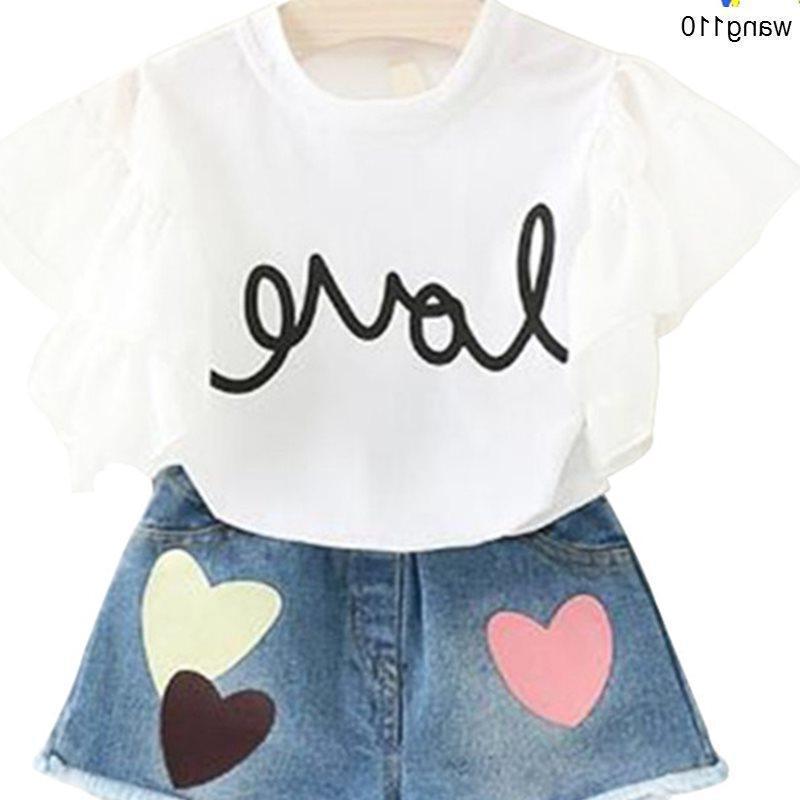 summer girls clothing-Summer Kids Girls Clothing Sets 2 pcs T-shirt Hole Pants Set-shopluxelook.store