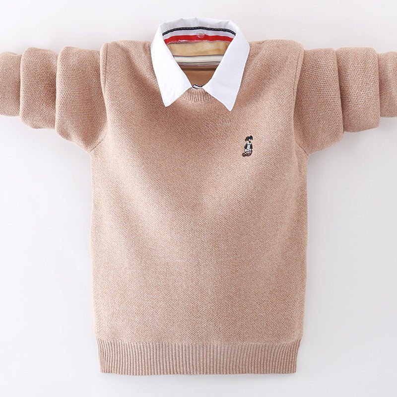 cotton sweater-Sweater cotton boy fake two-piece sweater-shopluxelook.store