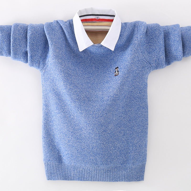 cotton sweater-Sweater cotton boy fake two-piece sweater-shopluxelook.store