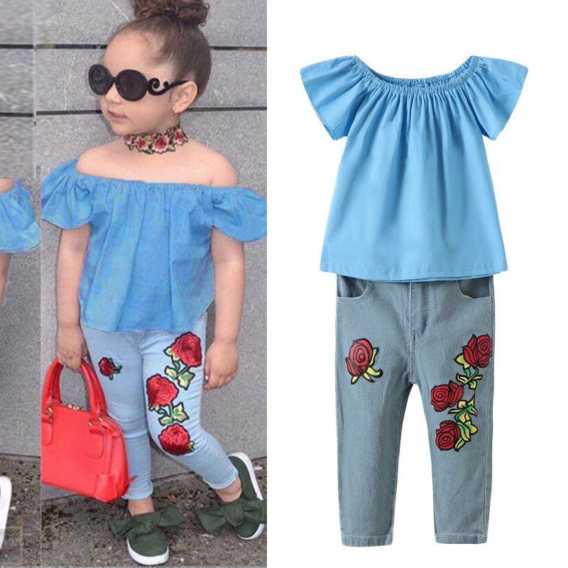 girls denim suits-Two INS Fashion Girls Denim Suits-shopluxelook.store