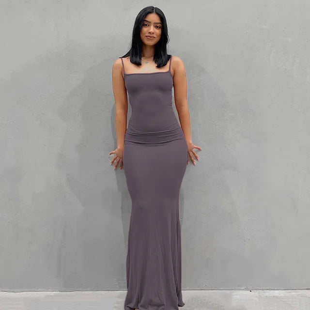 Satin Slip Backless Maxi Dress - Purple / Large