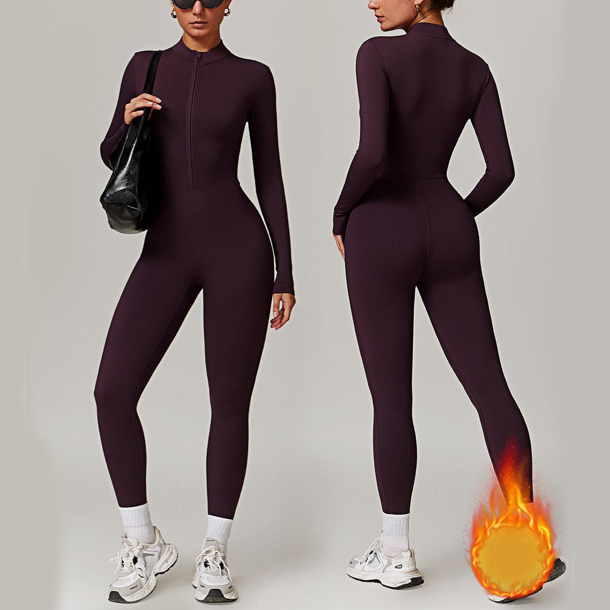 warm zipper jumpsuit-Warm Zipper Long-sleeved Jumpsuit Yoga Fitness Sports Pants Breathable Bodysuit Women's Clothing-shopluxelook.store