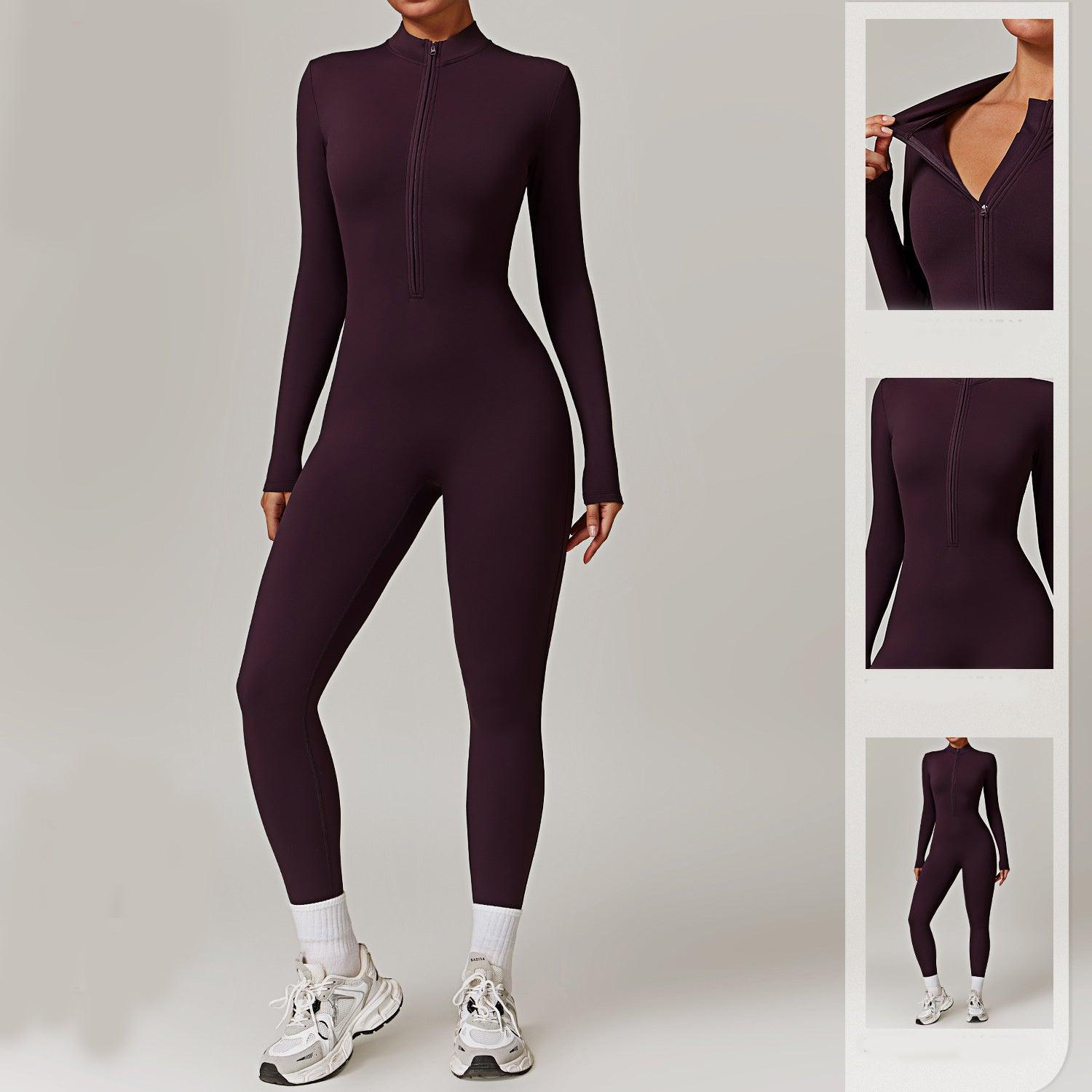 warm zipper jumpsuit-Warm Zipper Long-sleeved Jumpsuit Yoga Fitness Sports Pants Breathable Bodysuit Women's Clothing-shopluxelook.store