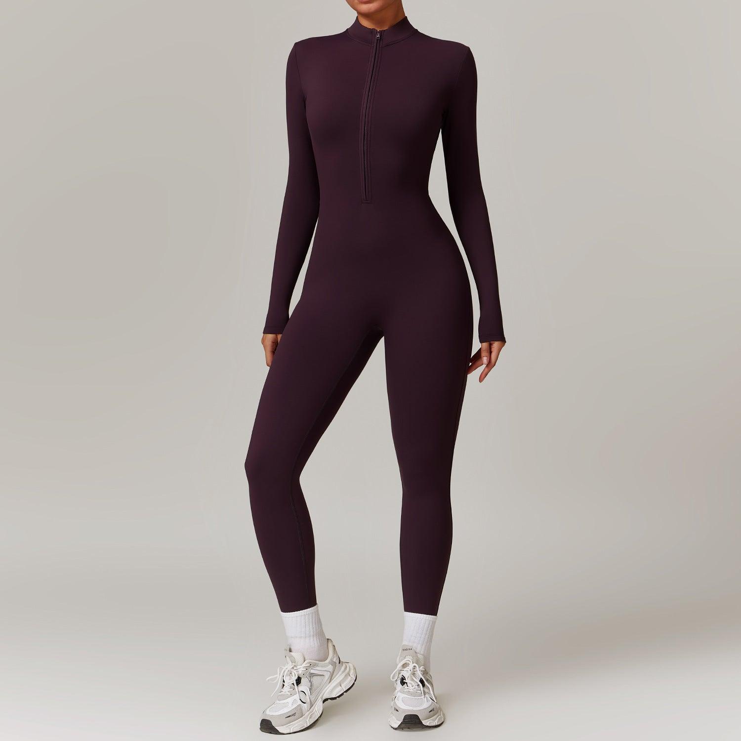 warm zipper jumpsuit-Warm Zipper Long-sleeved Jumpsuit Yoga Fitness Sports Pants Breathable Bodysuit Women's Clothing-shopluxelook.store