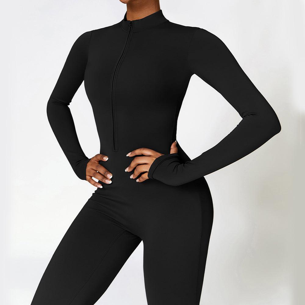 warm zipper jumpsuit-Warm Zipper Long-sleeved Jumpsuit Yoga Fitness Sports Pants Breathable Bodysuit Women's Clothing-shopluxelook.store