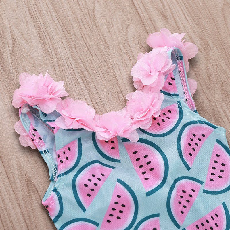 watermelon print swimsuit-Watermelon Print Petal Lace Girl Swimsuit-shopluxelook.store