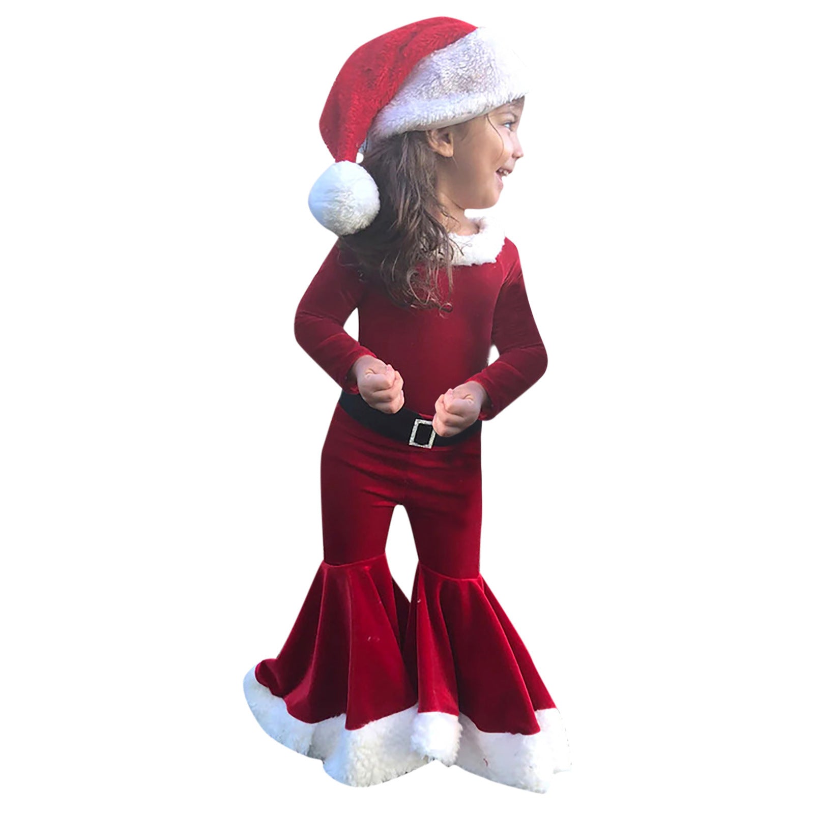 winter Christmas children's clothing-Winter Christmas Long-sleeved Shirt Bell Bottoms Hat Three-piece Children's Clothing-shopluxelook.store