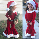 Winter Christmas Long - sleeved Shirt Bell Bottoms Hat Three - piece Children&