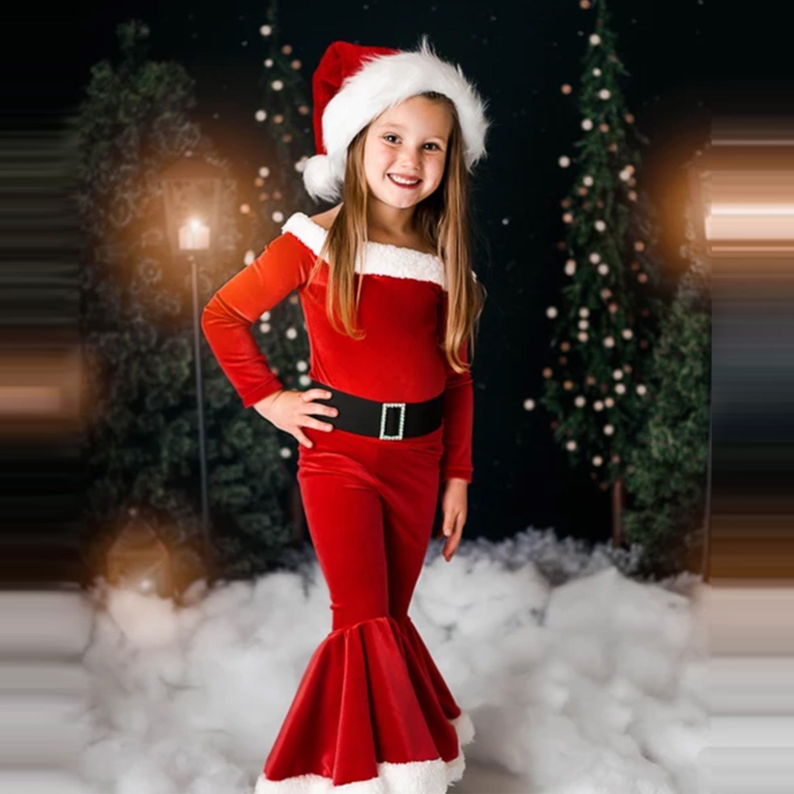 winter Christmas children's clothing-Winter Christmas Long-sleeved Shirt Bell Bottoms Hat Three-piece Children's Clothing-shopluxelook.store