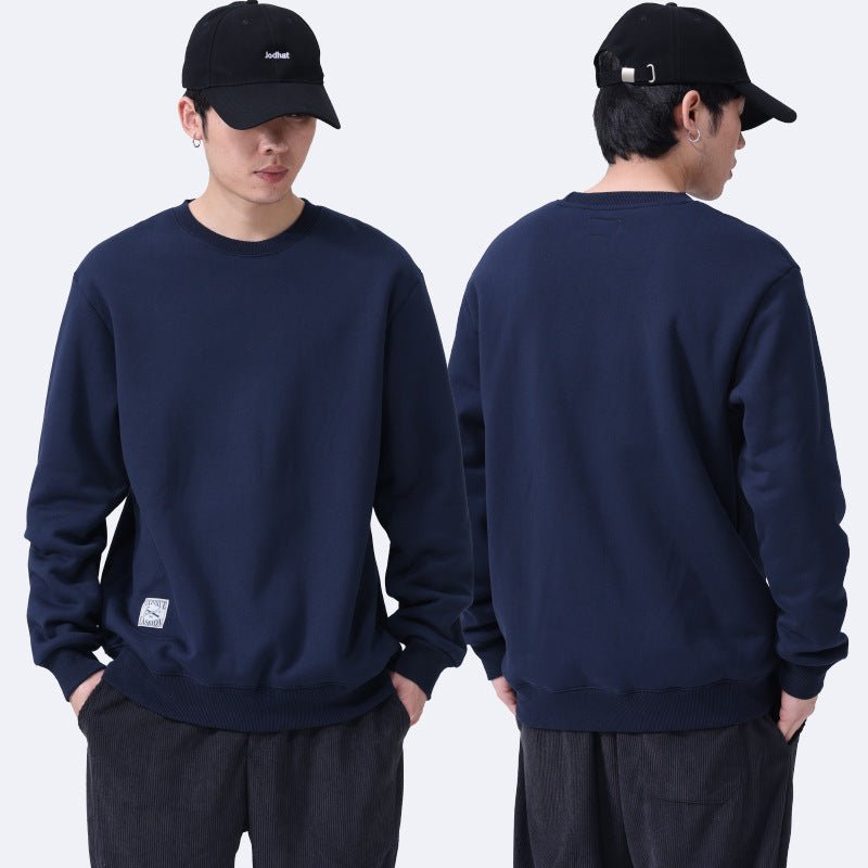 winter fleece sweatshirt-Winter Fleece Sweatshirt Warm Round Neck Pullover Top For Men Solid Color Sweater Boys Teenagers Clothing-shopluxelook.store