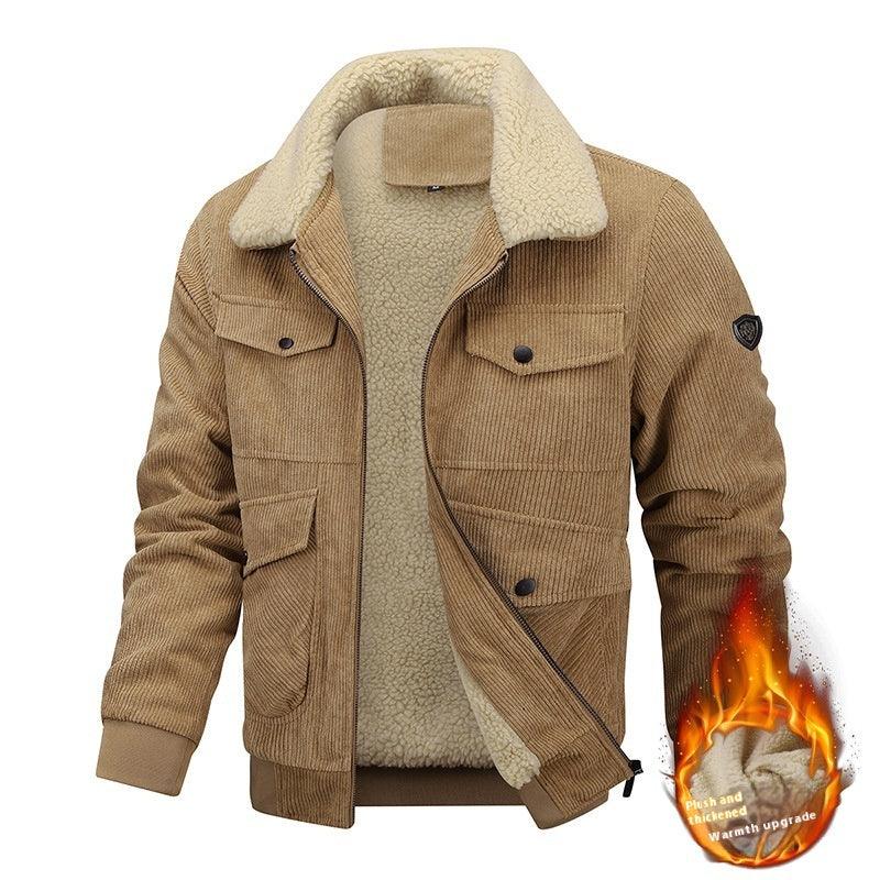 winter lapel fleece jacket-Winter Lapel Fleece Jacket With Pockets Warm Thicken Cotton Coat Men's Clothing-shopluxelook.store