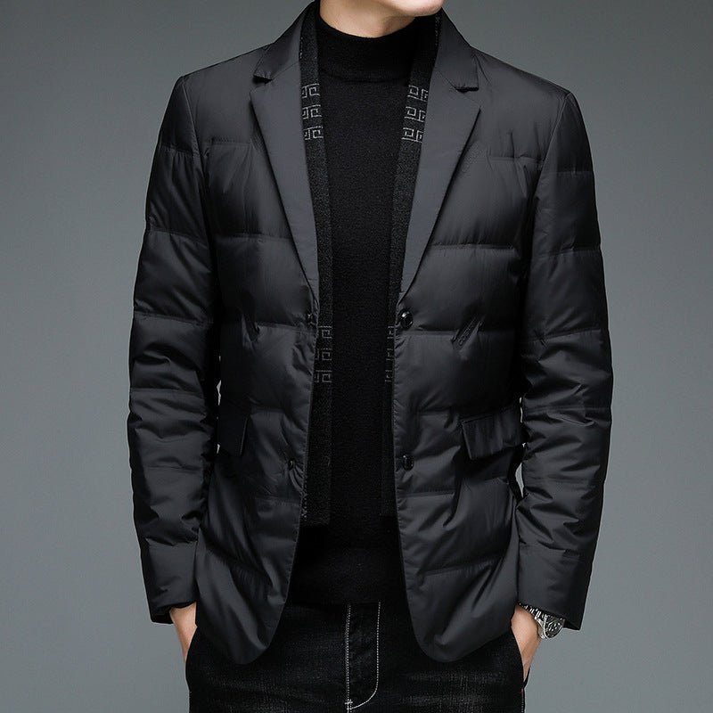 winter mens suit-Winter Men's Suit Detachable Scarf Collar Casual Down Jacket-shopluxelook.store