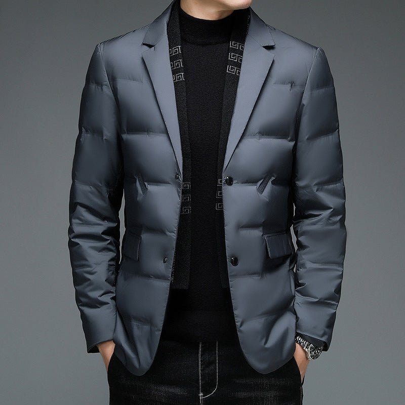 winter mens suit-Winter Men's Suit Detachable Scarf Collar Casual Down Jacket-shopluxelook.store