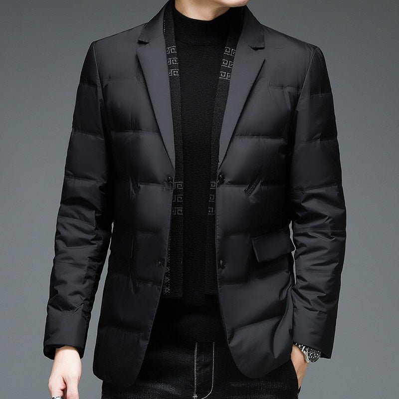 winter mens suit-Winter Men's Suit Detachable Scarf Collar Casual Down Jacket-shopluxelook.store