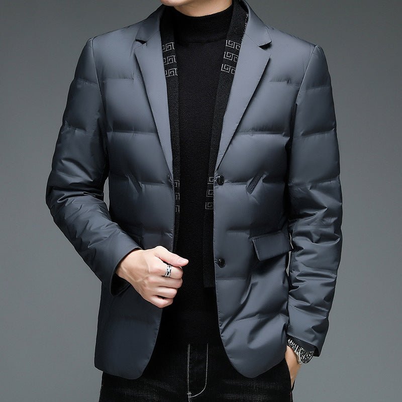 winter mens suit-Winter Men's Suit Detachable Scarf Collar Casual Down Jacket-shopluxelook.store