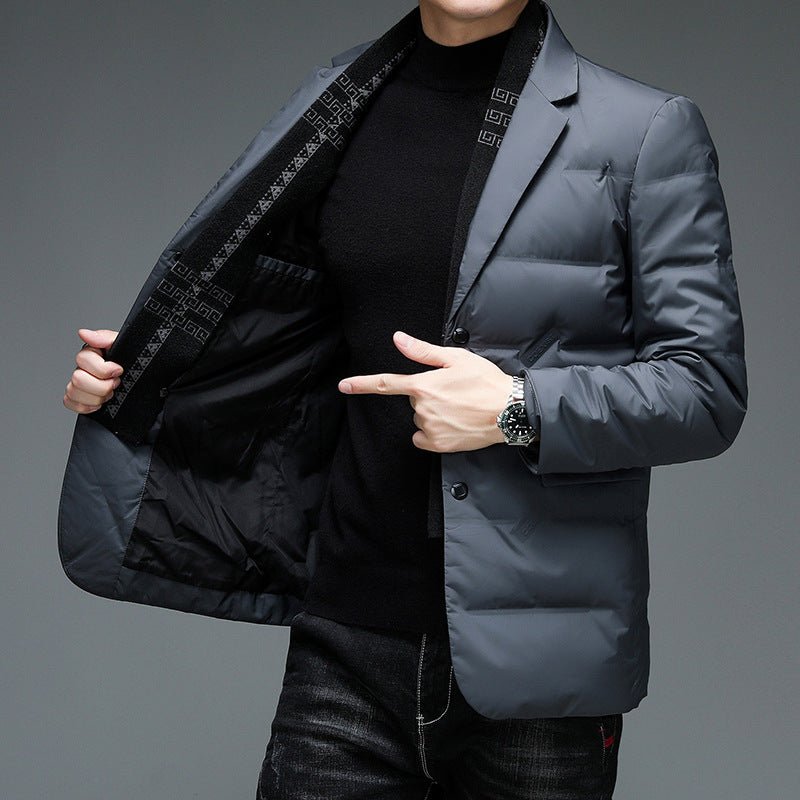 winter mens suit-Winter Men's Suit Detachable Scarf Collar Casual Down Jacket-shopluxelook.store