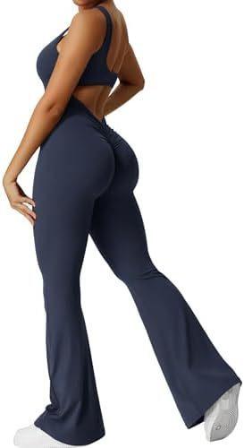 sleeveless jumpsuits-Women Sleeveless Flare Jumpsuits Fitness Yoga Long Pants-shopluxelook.store