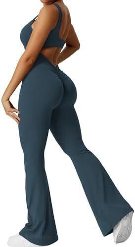 sleeveless jumpsuits-Women Sleeveless Flare Jumpsuits Fitness Yoga Long Pants-shopluxelook.store