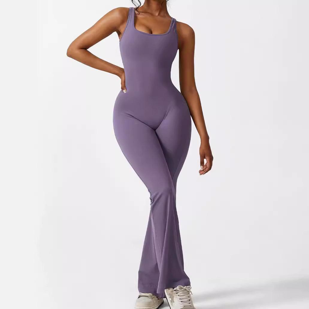 sleeveless jumpsuits-Women Sleeveless Flare Jumpsuits Fitness Yoga Long Pants-shopluxelook.store