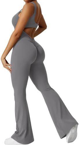 sleeveless jumpsuits-Women Sleeveless Flare Jumpsuits Fitness Yoga Long Pants-shopluxelook.store