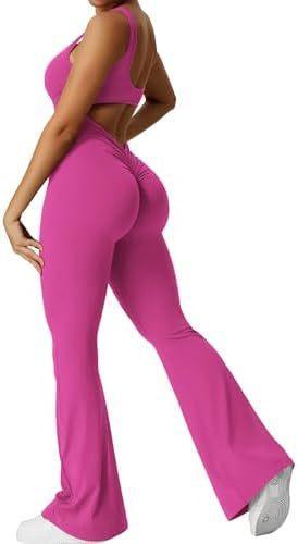 Women Sleeveless Flare Jumpsuits Fitness Yoga Long Pants - Luxury 0 by Shop Luxe Look