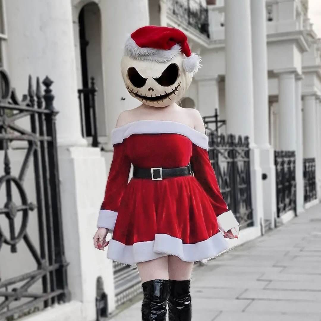 Women's Christmas Costume Santa Dress Plush Trim Boat - Neck Off - Shoulder Sleeve Dress New Year Party Cosplay Costume - Luxury by Shop Luxe Look