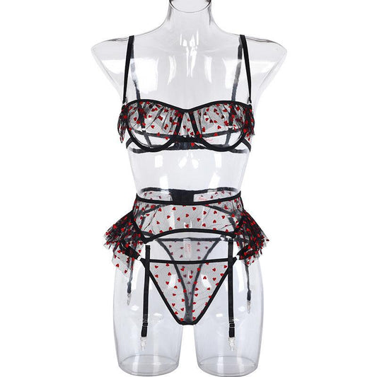 Women's Cute Dewy Flesh Perspective Three-piece Set