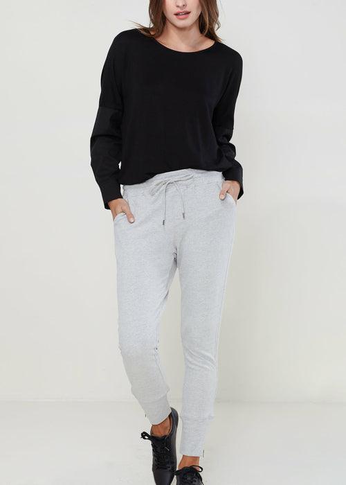 Women's Drawstring Waist Fitted Jogger Pants In Heather Grey - Luxury by Shop Luxe Look