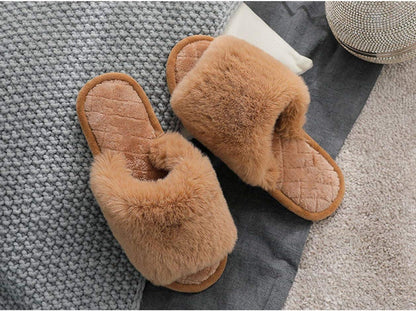 Women'S Fuzzy Fur Flat Slippers Soft Open Toe House Slippers Memory Foam Sandals Slides Home Slippers for Girls Men Indoor Outdoor - Luxury by Shop Luxe Look