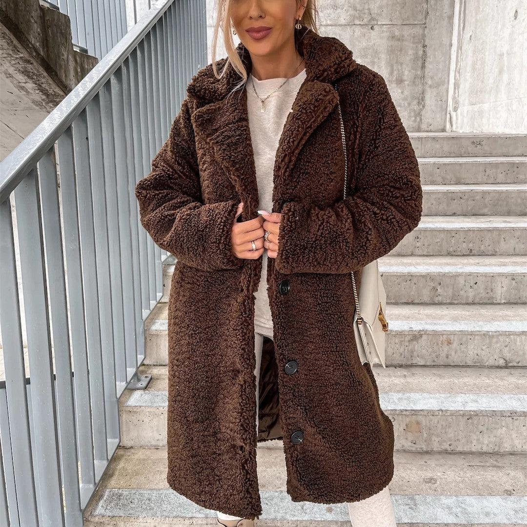 women's plush jacket-Women's Long-sleeved Lapel Plush Jacket Top-shopluxelook.store