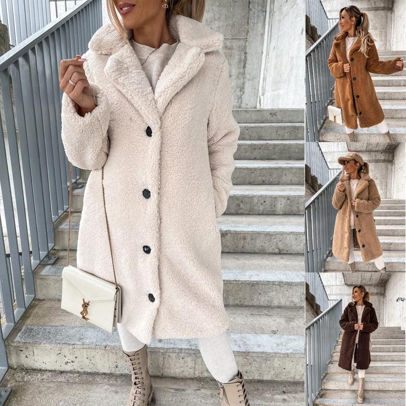 women's plush jacket-Women's Long-sleeved Lapel Plush Jacket Top-shopluxelook.store