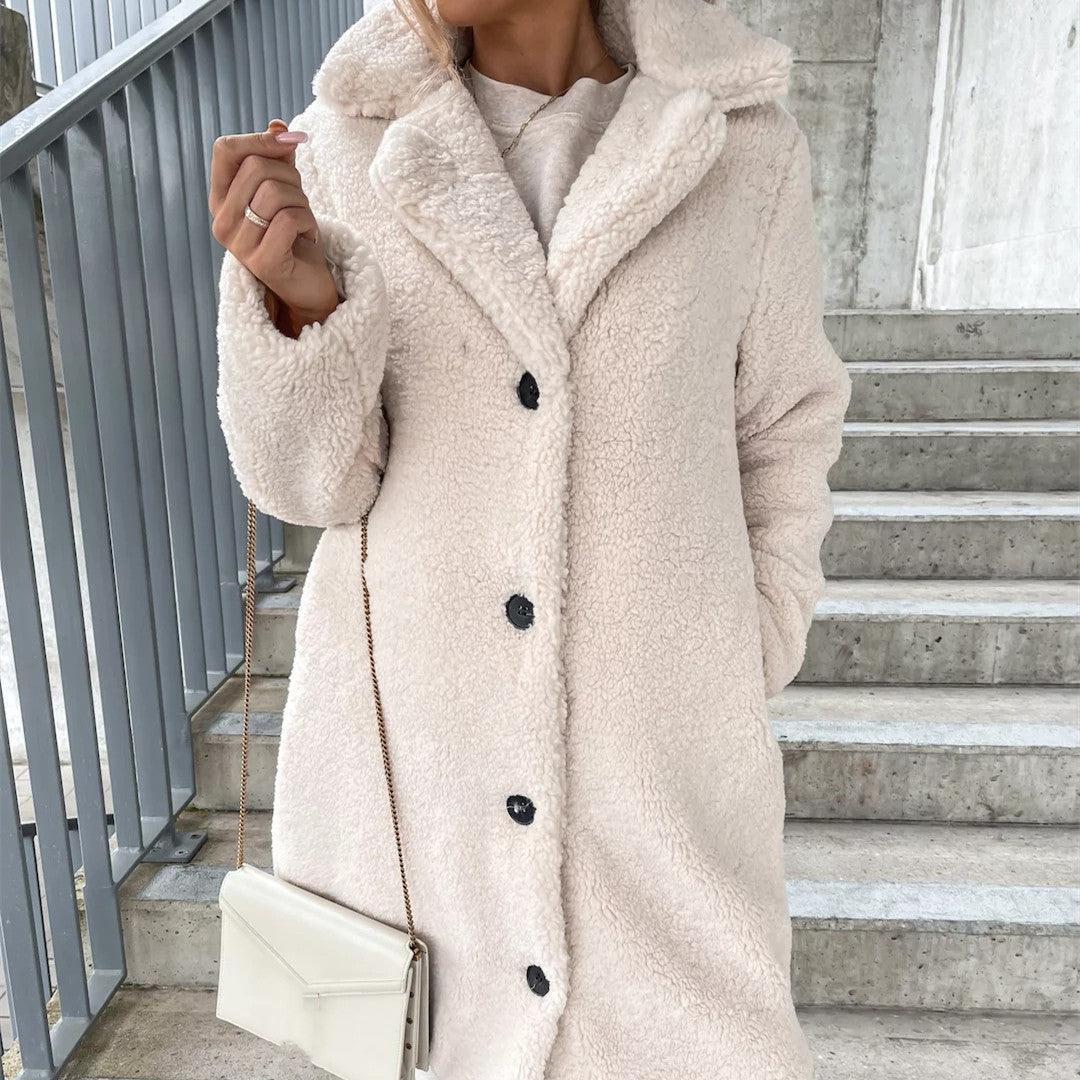 women's plush jacket-Women's Long-sleeved Lapel Plush Jacket Top-shopluxelook.store