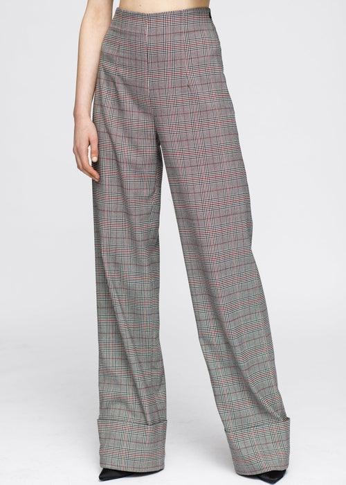 Women's Multi Glen Plaid High Waist Wide Leg Pants In Grey Plaid - Luxury by Shop Luxe Look