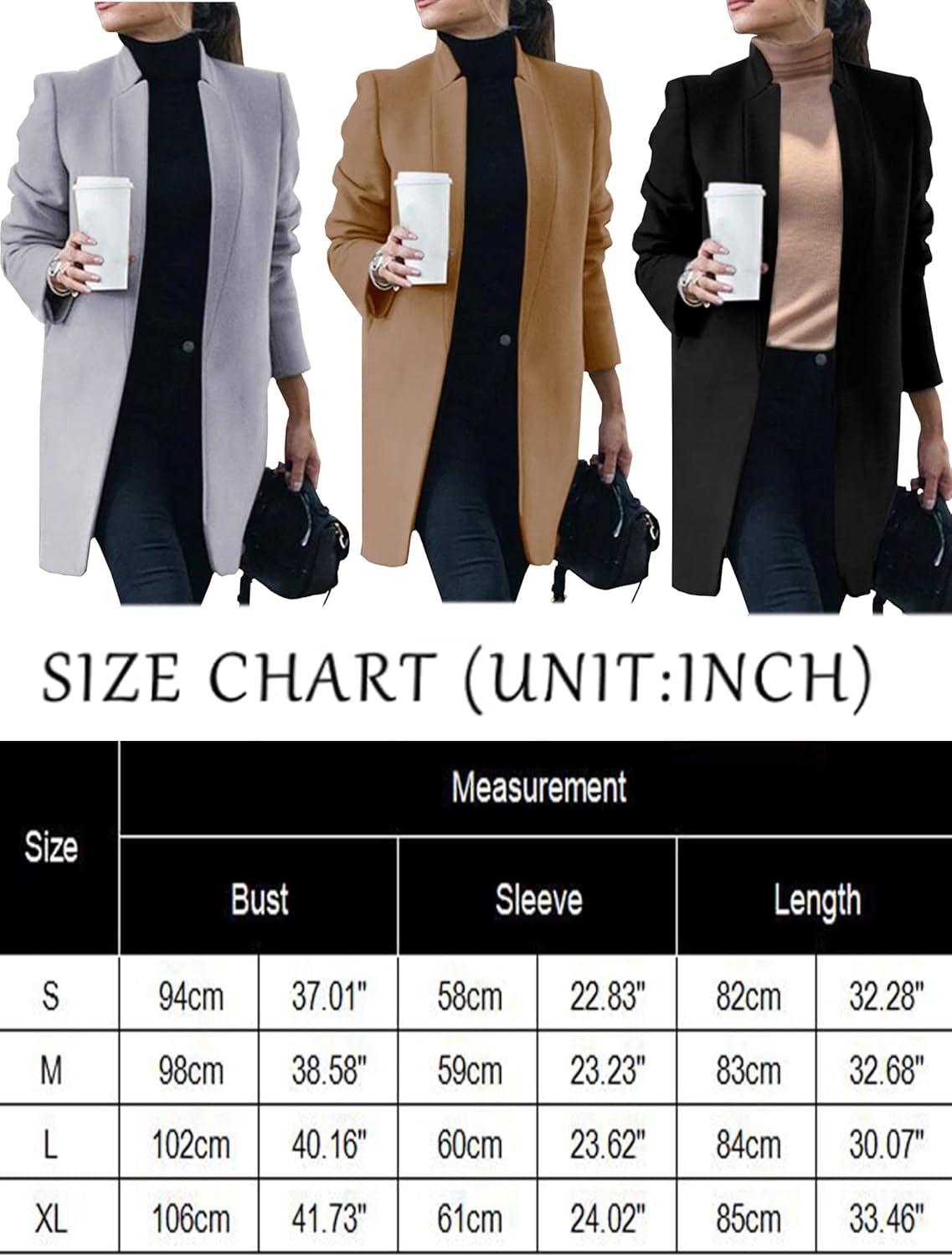 women's peacoat trench coat-Women'S Peacoat Trench Coat Mid Long Outwear Casual Lapel Open Front Slim Fit Winter Blazer Cardigan Overcoat Khaki Medium-shopluxelook.store