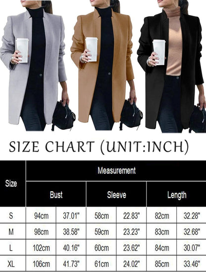 Women'S Peacoat Trench Coat Mid Long Outwear Casual Lapel Open Front Slim Fit Winter Blazer Cardigan Overcoat Khaki Medium - Luxury by Shop Luxe Look